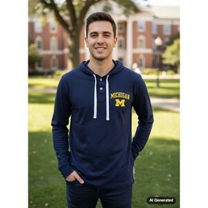 Michigan Wolverines NCAA Hoodie‎ Long Sleeve T-Shirt Small Mens College Navy
